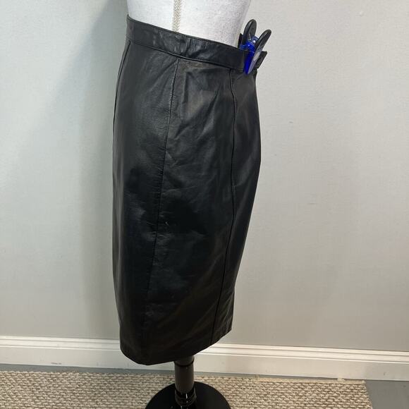 Vintage Evan Davies Black Cow Leather Skirt size 10 Straight Pencil Knee Biker - Picture 6 of 8